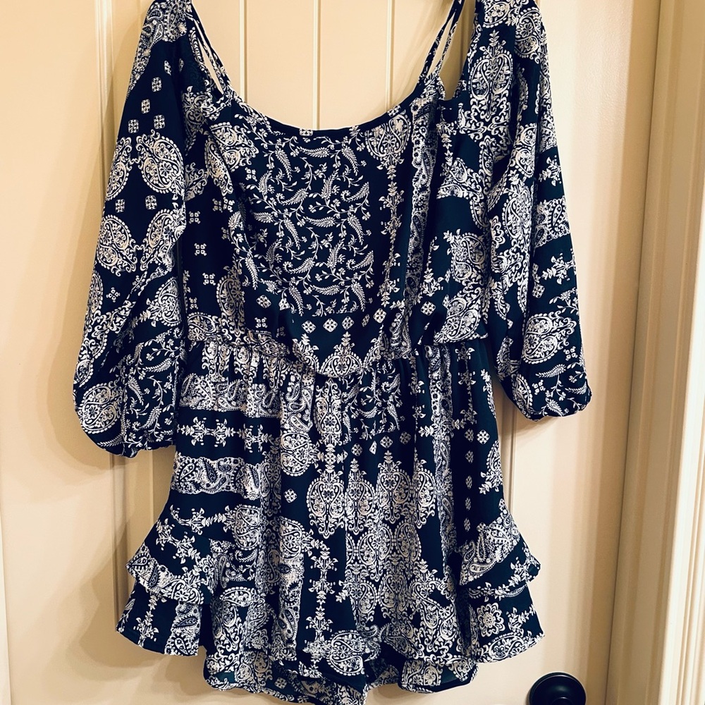 Altar'd State Navy and White Paisley Romper